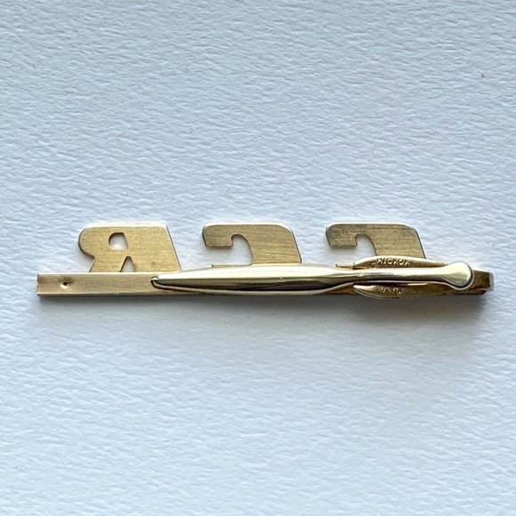 Vintage Hickok Monogram CCR Goldtone Tie Bar Alligator Clip USA - Picture 3 of 6